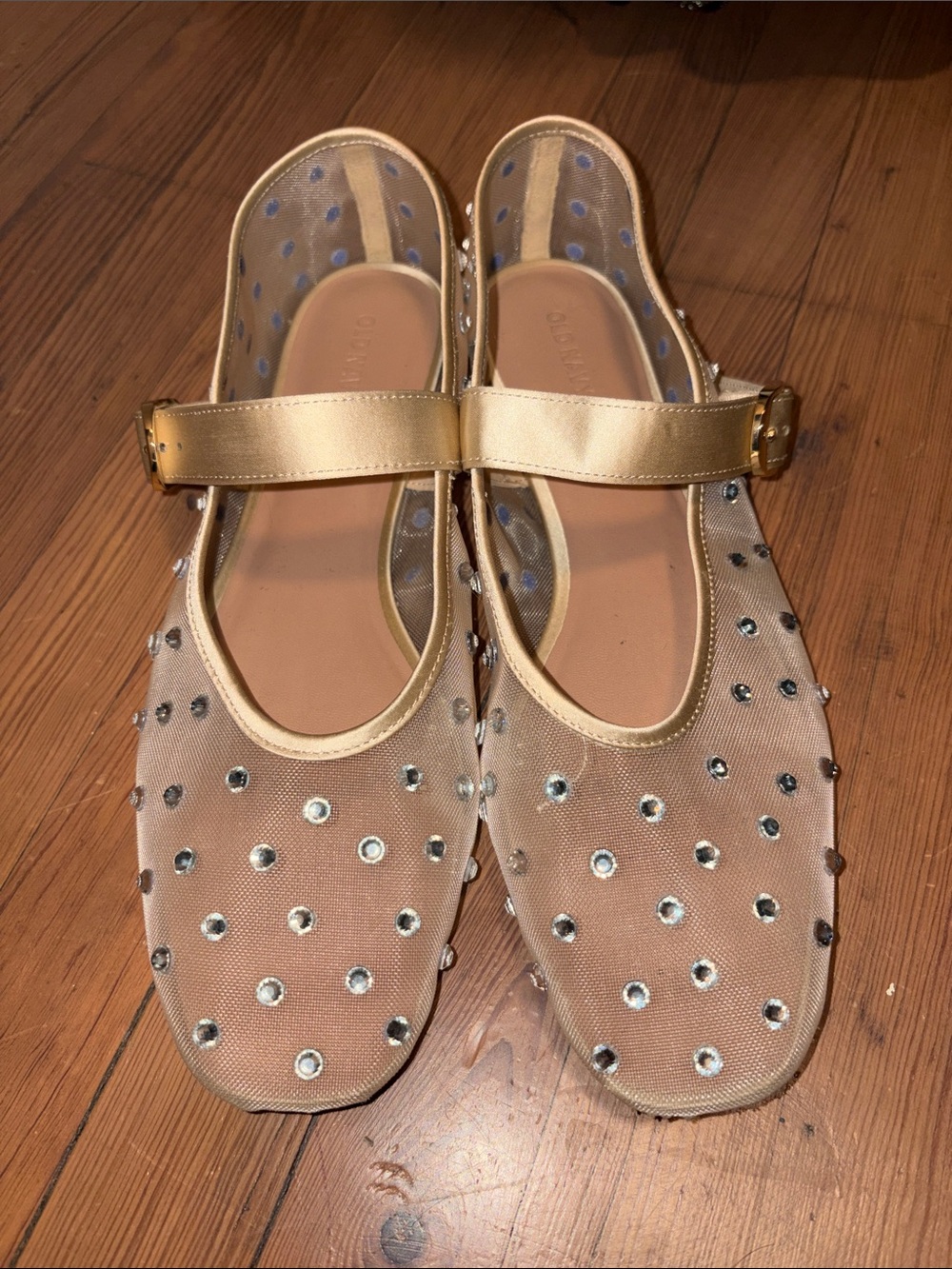 Old Navy Gold Mesh Mary Jane Mules with Silver Studs